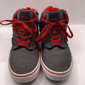 Vans Off The Wall Skate Shoes Sneakers Size 4.5 Youth HiTop Gray Canvas Red Trim